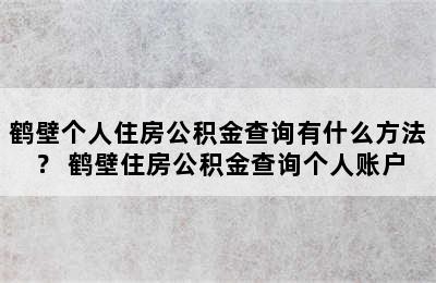 鹤壁个人住房公积金查询有什么方法？ 鹤壁住房公积金查询个人账户